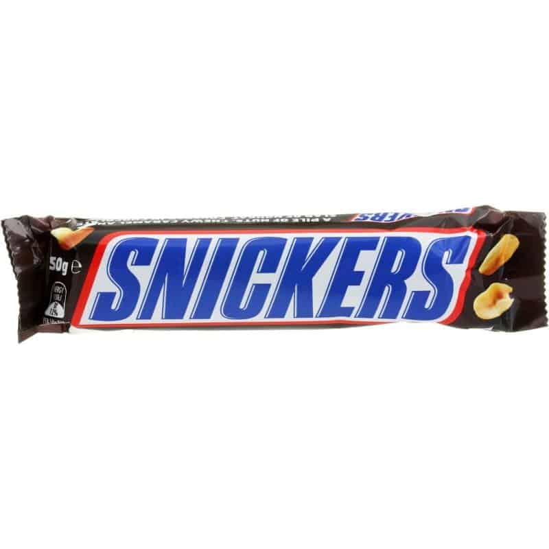 BEST BY APRIL 2026: Mars Snickers Bar Milk Chocolate with Soft Nougat and Caramel Center with Fresh Roasted Peanuts HEAT SENSITIVE ITEM. PLEASE ADD ITEM 122942 TO THE ORDER TO TRY TO PROTECT CHOCOLATES FROM HEAT DAMAGE. 50g